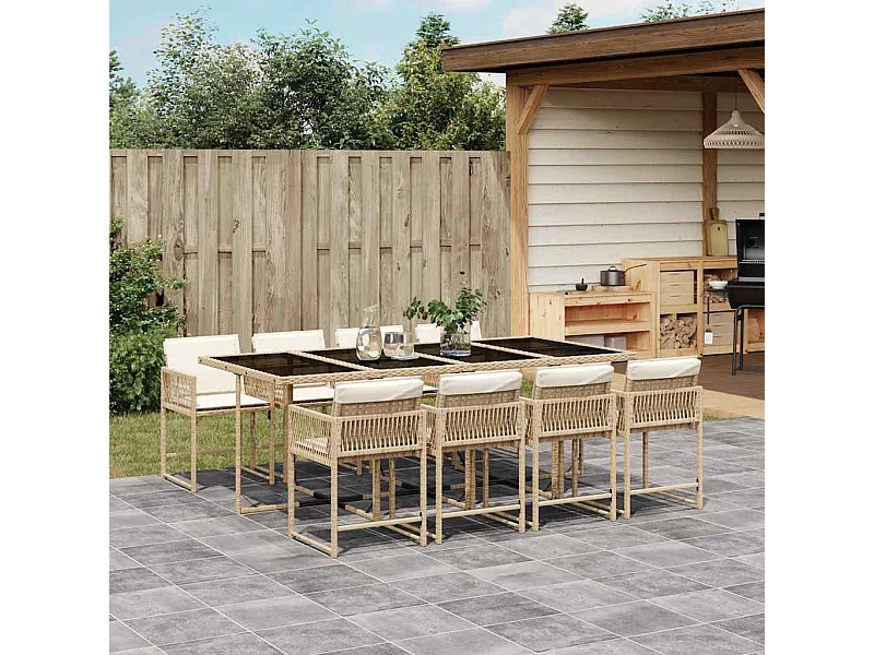 9-delige Tuinset met kussens poly rattan beige