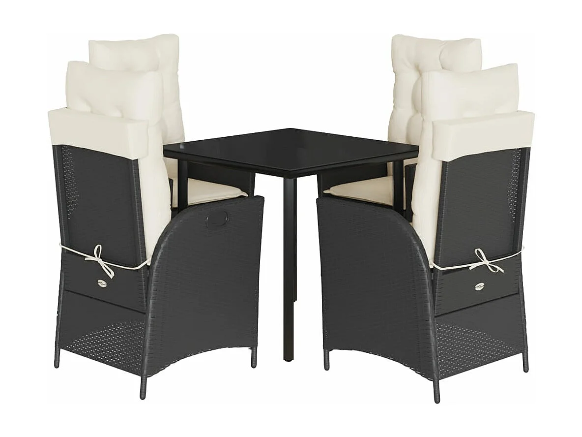 Ensemble à manger de jardin coussins 5 pièces Noir Résine tressée