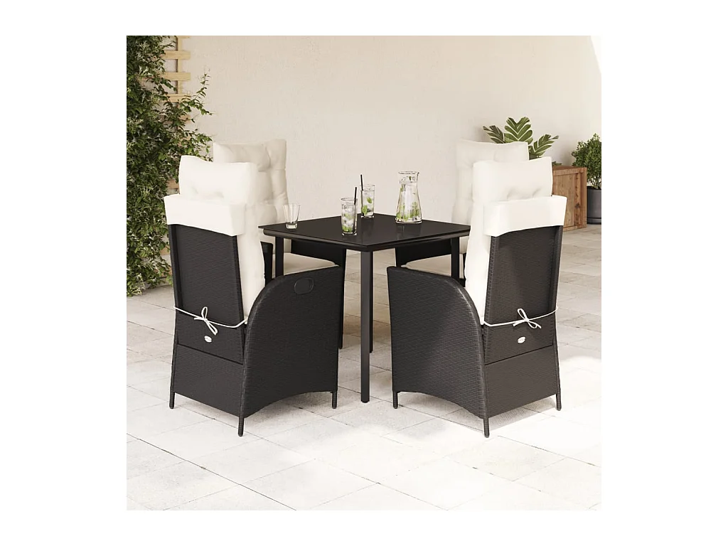 5-delige Tuinset met kussens poly rattan zwart