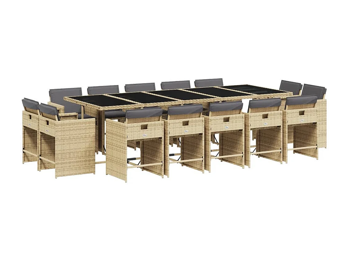 Ensemble à manger de jardin et coussins 15 pièces mélange beige