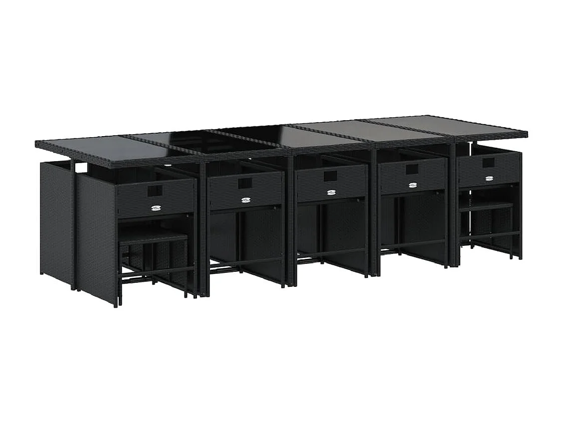 Ensemble à manger de jardin 15 pièces coussins noir résine tressée