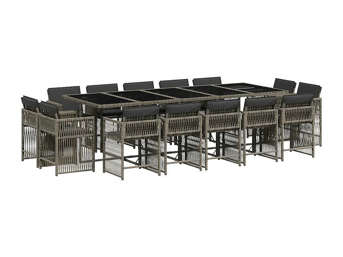 Set comedor de jardín con cojines 15 piezas ratán sintético gris