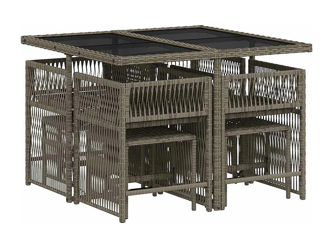 9-delige Tuinset met kussens poly rattan grijs