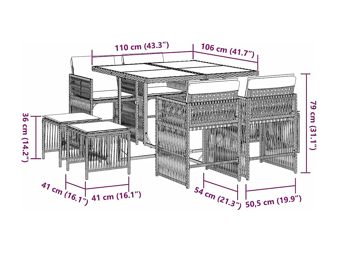 9-delige Tuinset met kussens poly rattan grijs