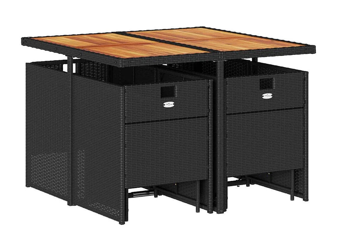 Set de comedor de jardín 9 piezas y cojines ratán sintético negro