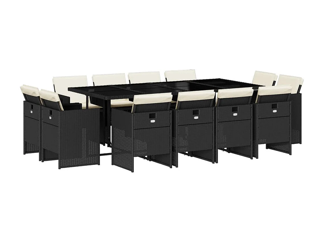 13 peças conjunto de jantar parajardim com almofadões vime PE preto