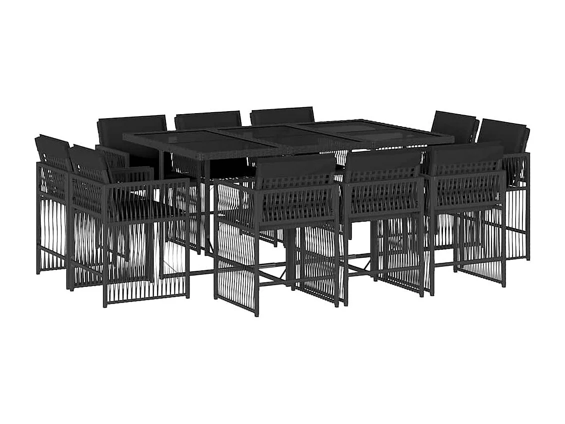 11-delige Tuinset met kussens poly rattan zwart