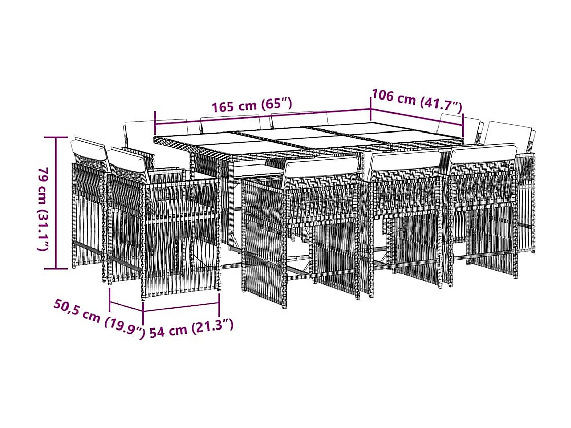 11-delige Tuinset met kussens poly rattan zwart
