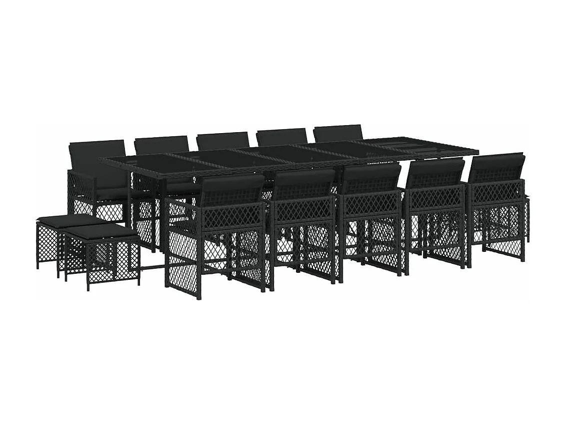 Set comedor de jardín con cojines 15 piezas ratán sintético negro