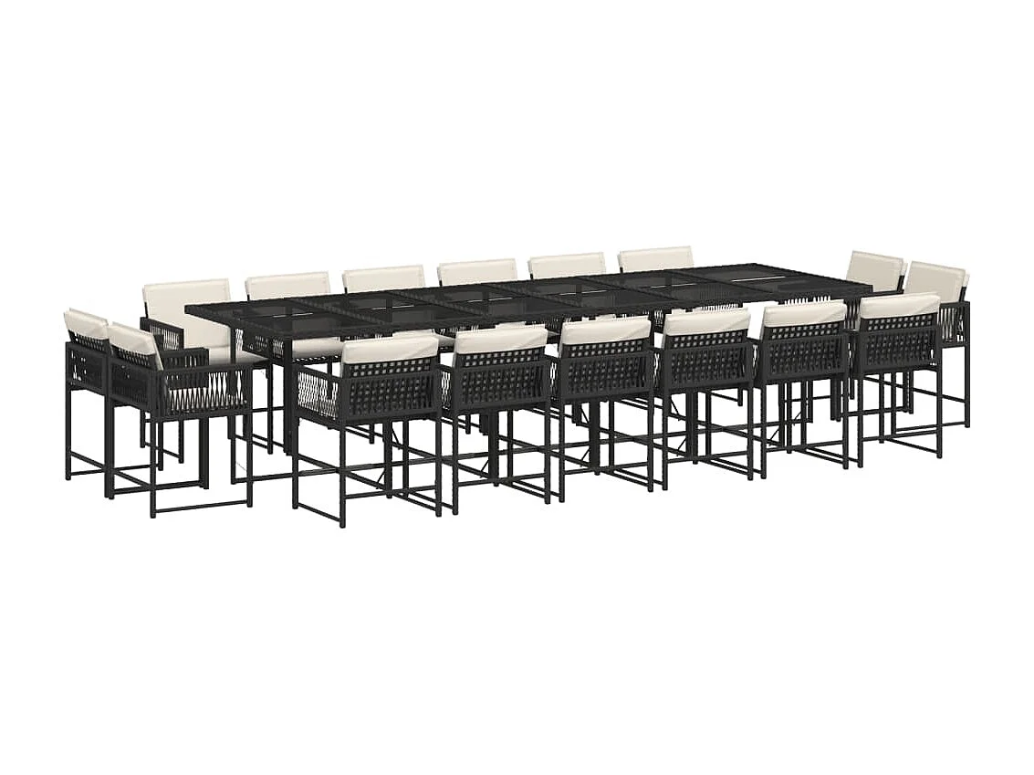 Set de muebles jardín 17 piezas con cojines ratán sintético negro