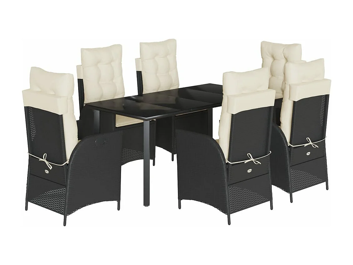 Ensemble à manger de jardin coussins 7 pièces Noir Résine tressée