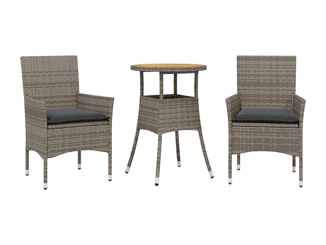 Ensemble à manger de jardin et coussins 3 pièces gris rotin acacia