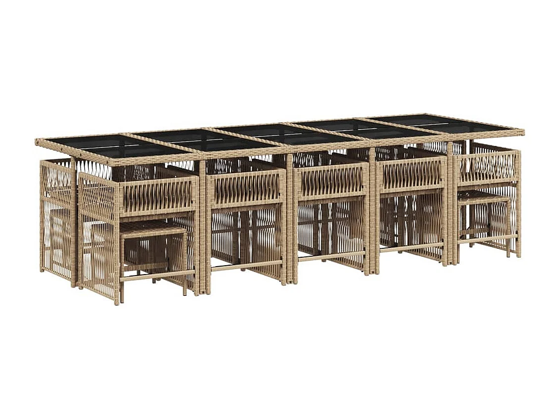 Ensemble à manger de jardin et coussins 15 pièces beige