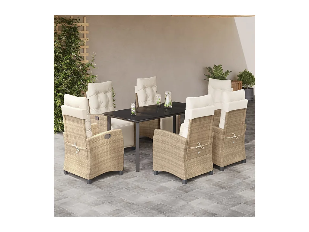 Set comedor de jardín 7 piezas con cojines ratán sintético beige