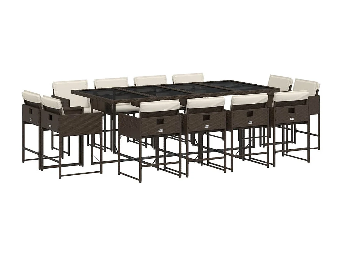 Ensemble à manger de jardin avec coussins 13 pièces marron rotin