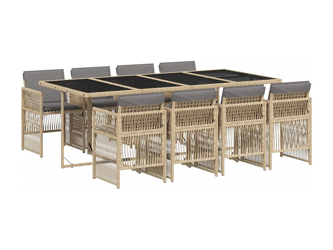 Ensemble à manger de jardin et coussins 9 pièces mélange beige