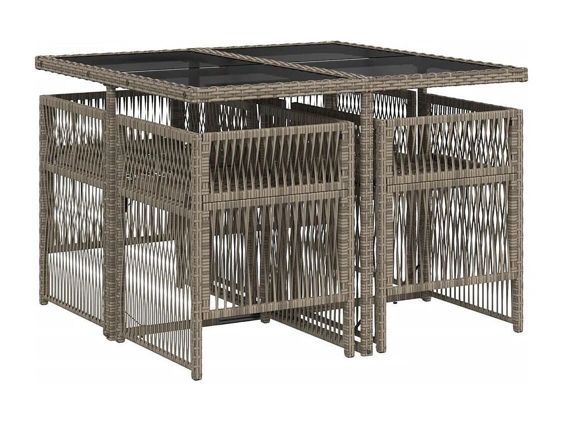 Set comedor de jardín 5 piezas con cojines ratán sintético gris