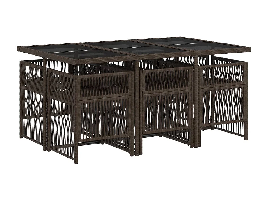 Set comedor de jardín 7 piezas con cojines ratán sintético marrón