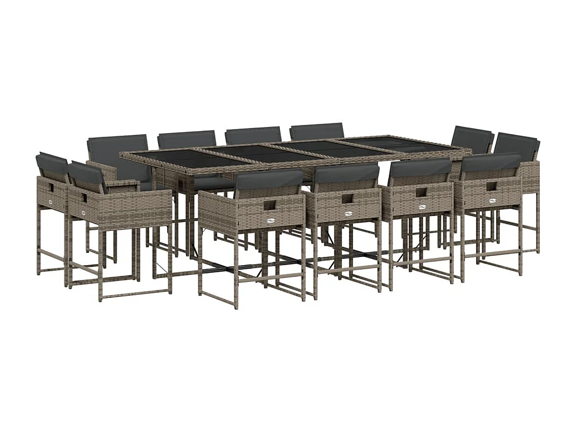 13-delige Tuinset met kussens poly rattan grijs