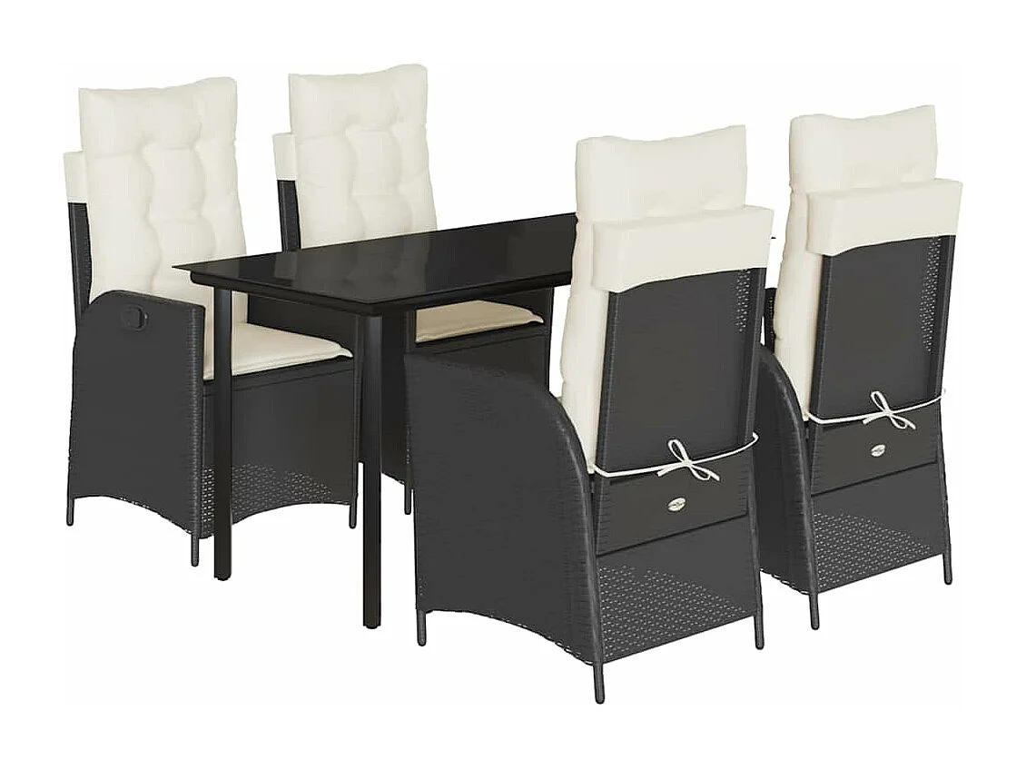 5 peças conjunto de jantar para jardim com almofadões vime PE preto