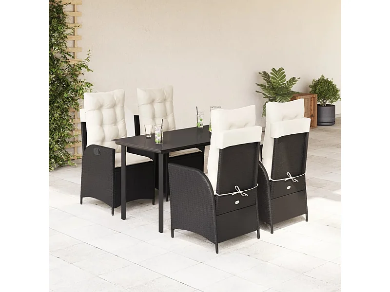 Set de muebles jardín 5 piezas con cojines ratán sintético negro