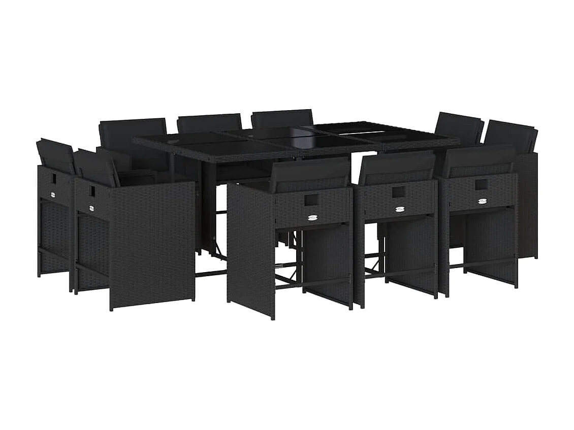 11-delige Tuinset met kussens poly rattan zwart