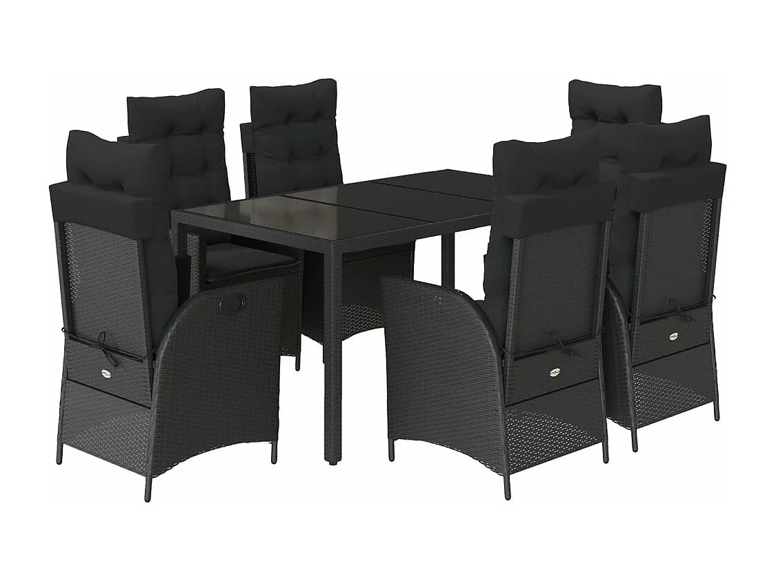 Set de comedor de jardín 7 piezas y cojines ratán sintético negro