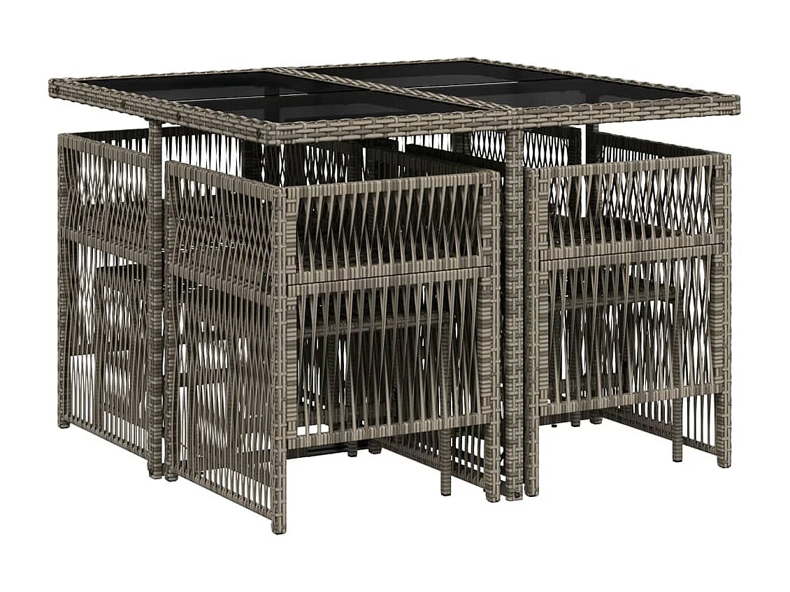 Set comedor jardín 9 piezas y cojines ratán sintético gris