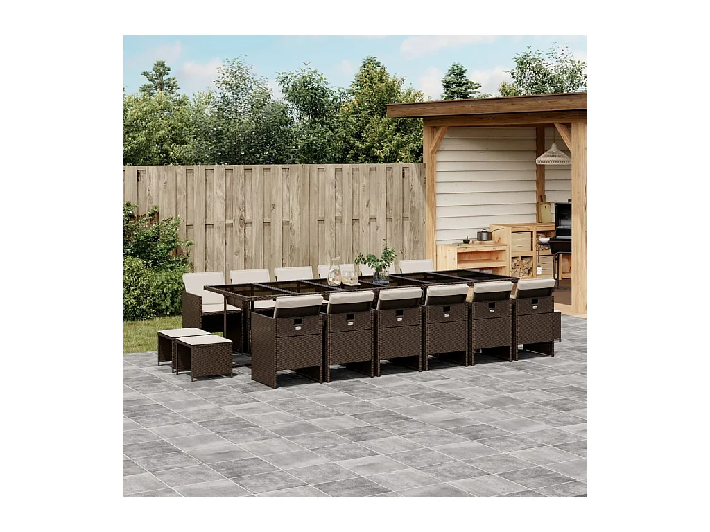 Set de muebles jardín 17 piezas y cojines ratán sintético marrón