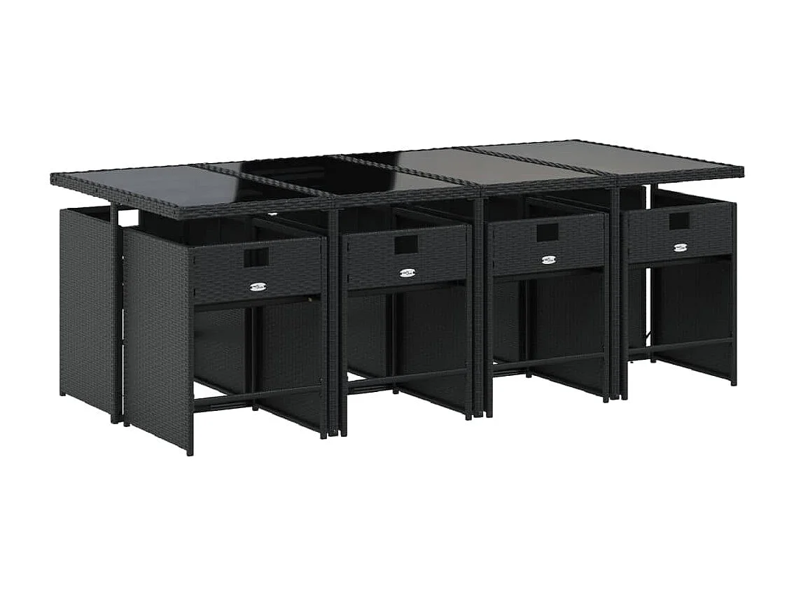 Set de comedor de jardín 9 piezas y cojines ratán sintético negro
