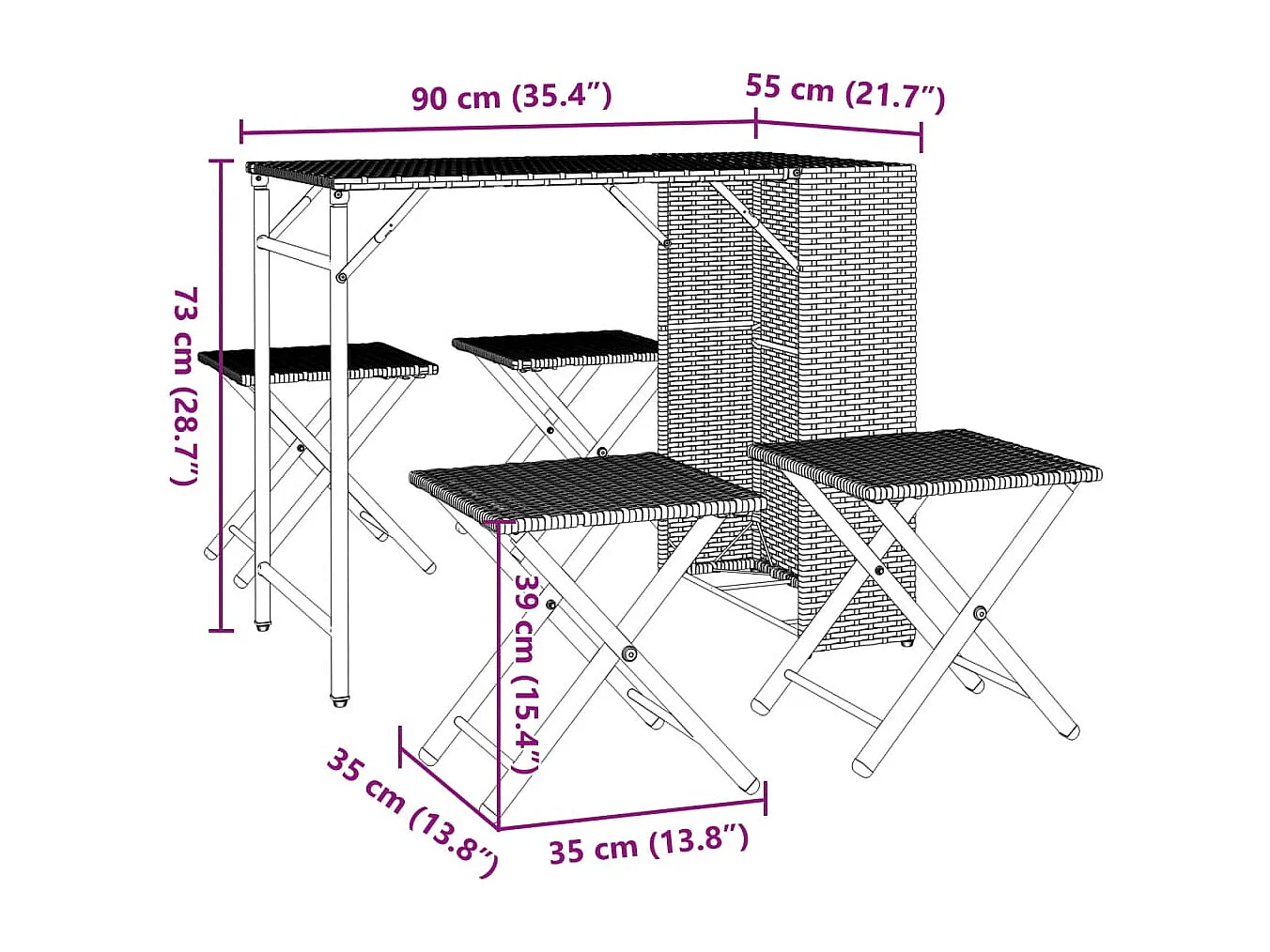 Ensemble à manger de jardin 5 pièces pliable beige résine tressée