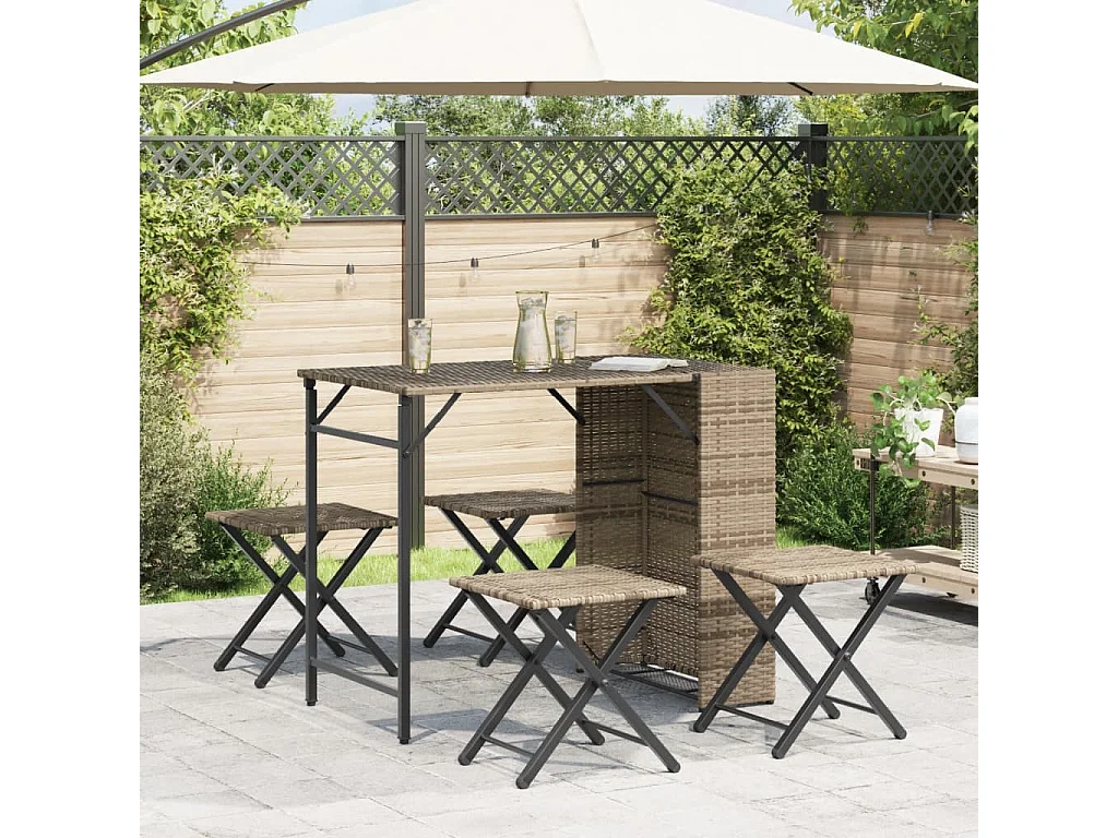Ensemble à manger de jardin 5 pièces pliable beige résine tressée