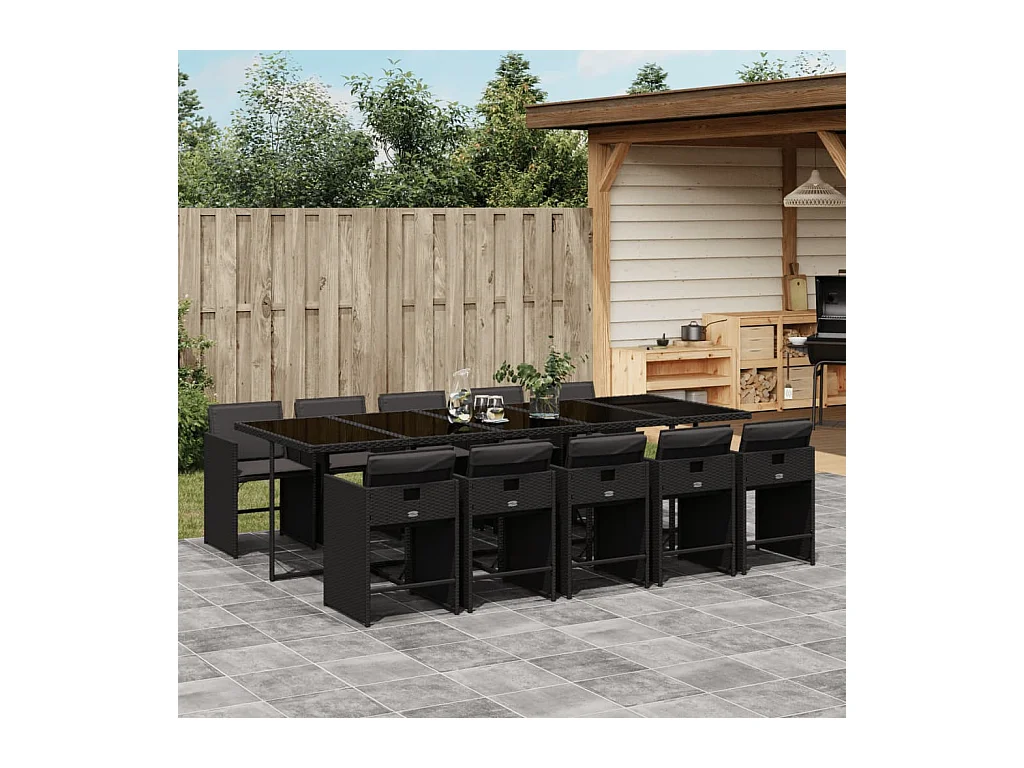 11-delige Tuinset met kussens poly rattan zwart