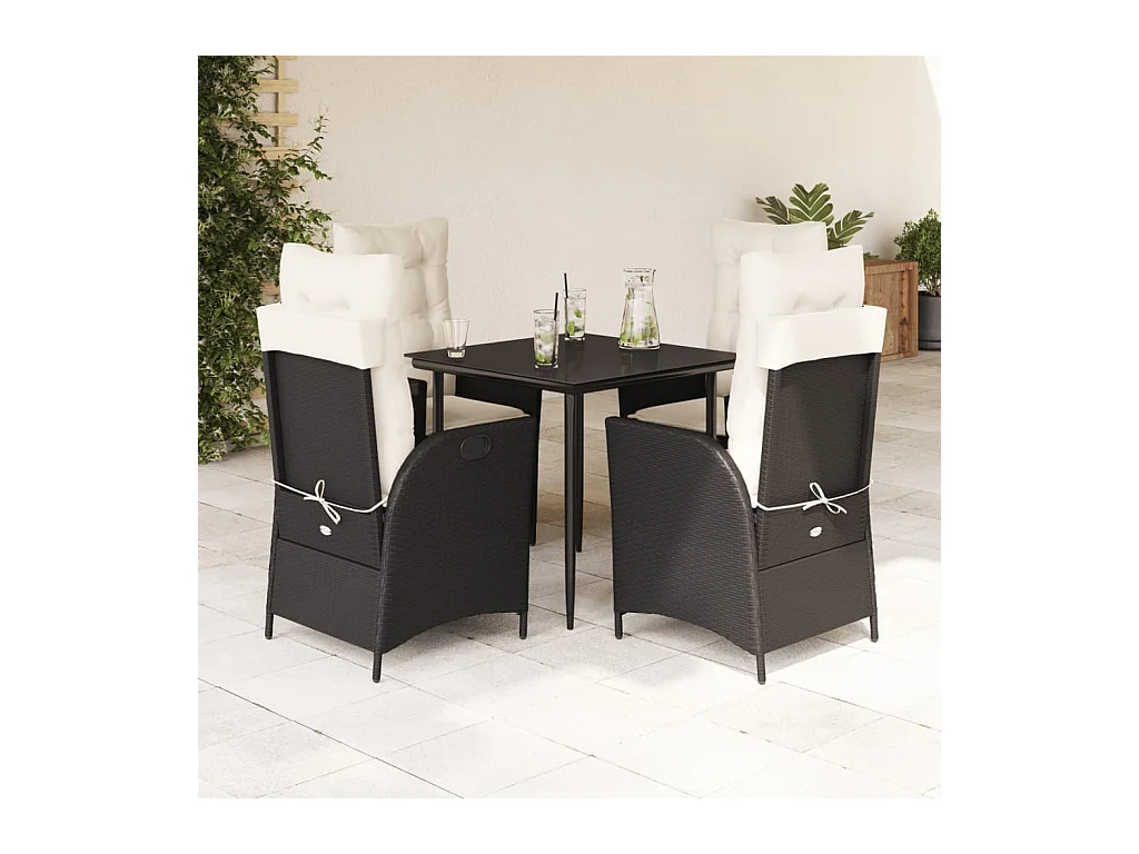 5-delige Tuinset met kussens poly rattan zwart