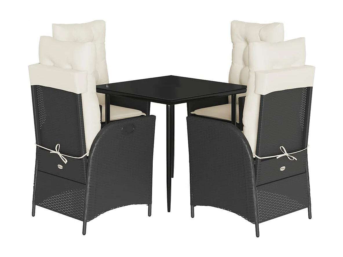 Ensemble à manger de jardin coussins 5 pièces Noir Résine tressée