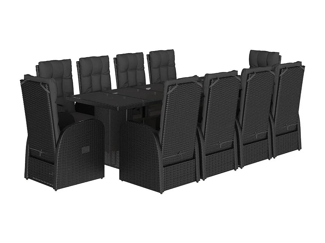 11-delige Tuinset met kussens poly rattan zwart