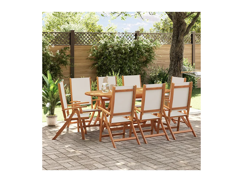 Ensemble à manger de jardin 9 pièces bois d'acacia solide textilène
