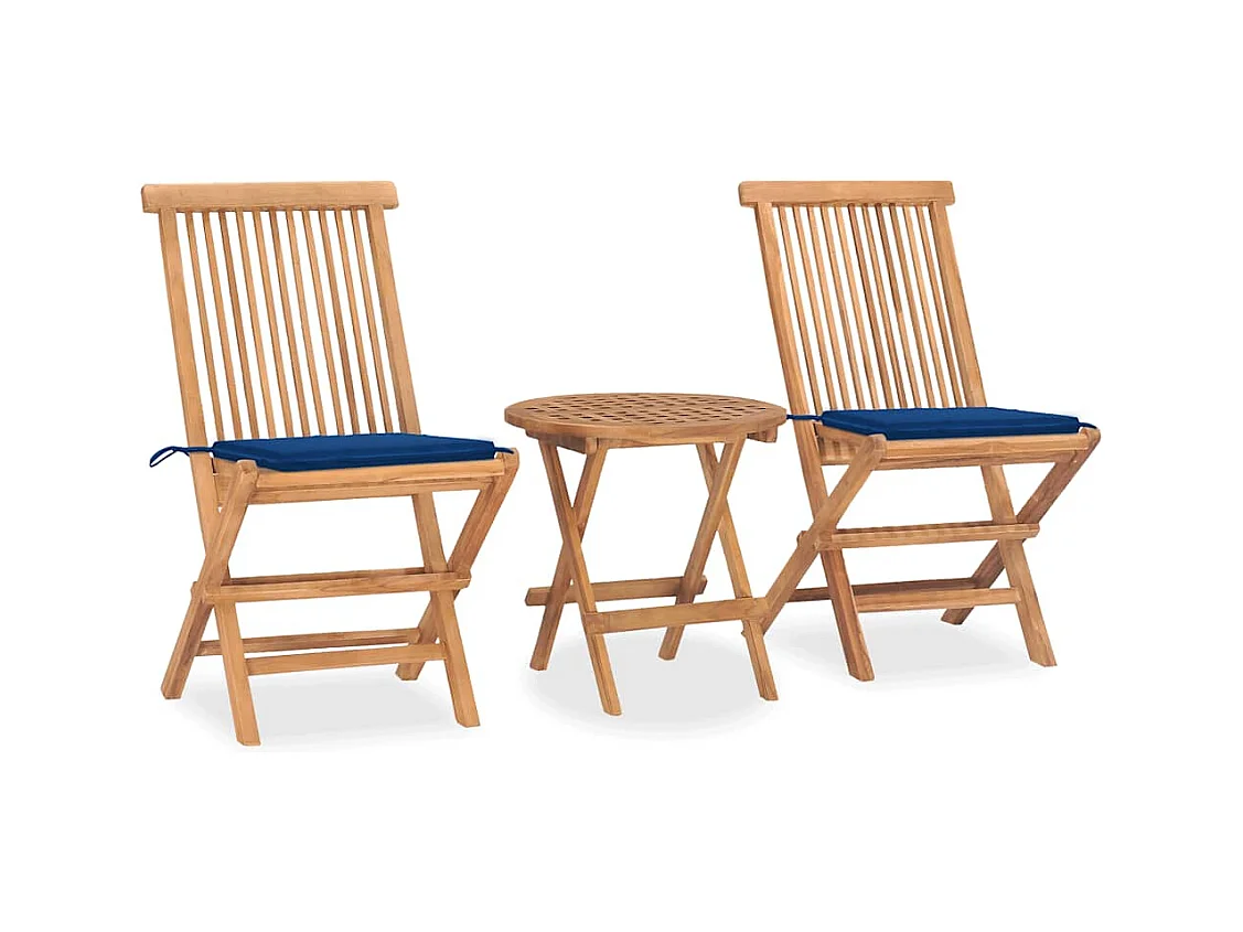 Mobilier à dîner d'extérieur pliable avec coussin 3 pièces Teck
