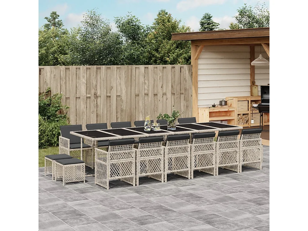 17-delige Tuinset met kussens poly rattan lichtgrijs