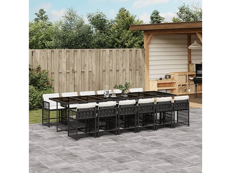 13-delige Tuinset met kussens poly rattan zwart