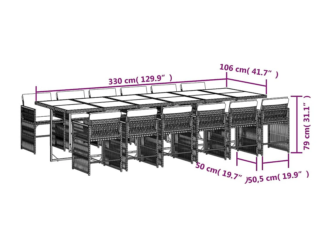 13-delige Tuinset met kussens poly rattan zwart