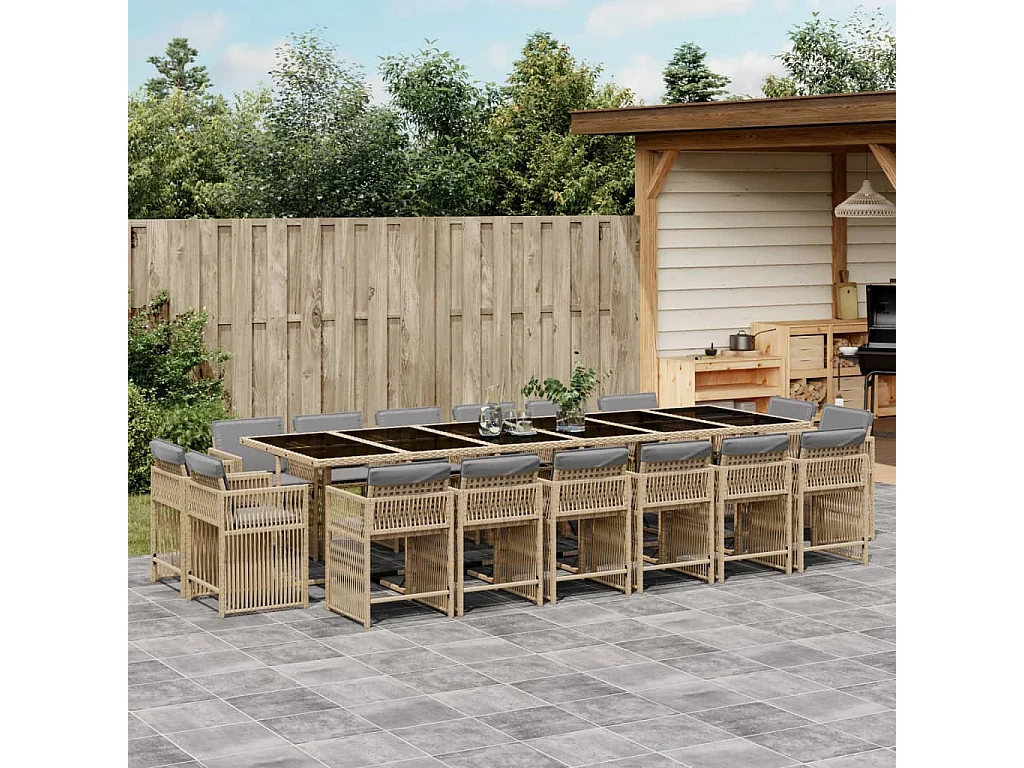 17-delige Tuinset met kussens poly rattan gemengd beige