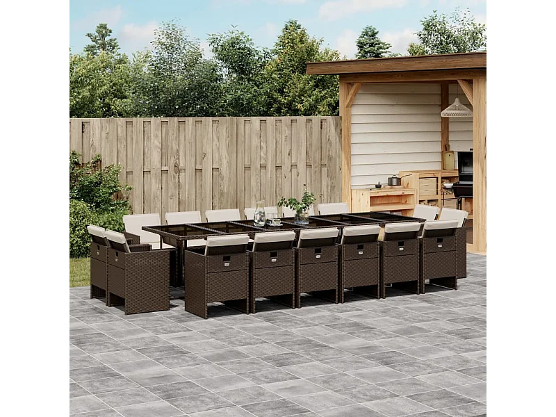 Set de muebles jardín 17 piezas y cojines ratán sintético marrón