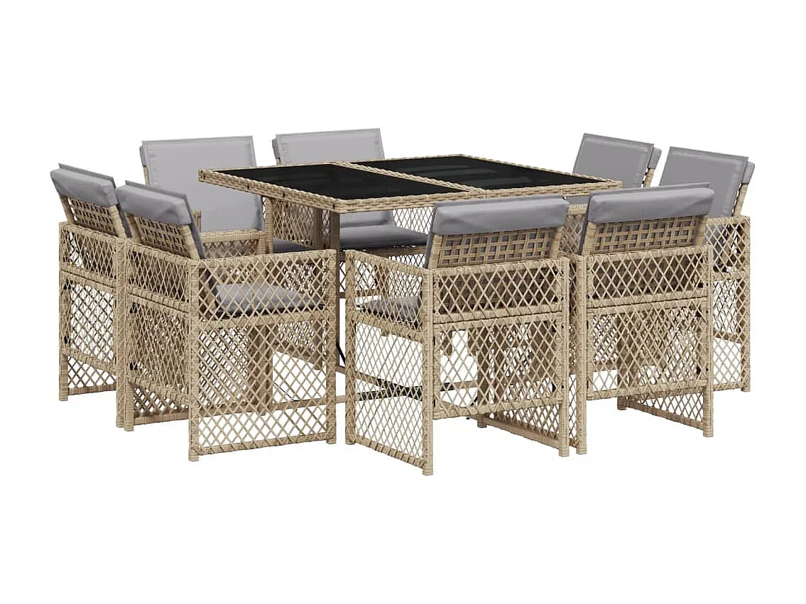 9-delige Tuinset met kussens poly rattan gemengd beige