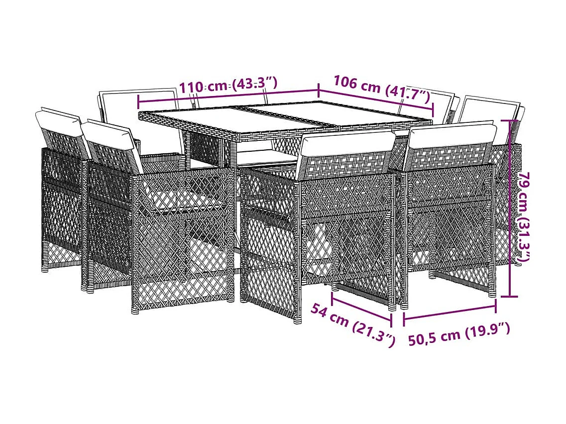 9-delige Tuinset met kussens poly rattan gemengd beige