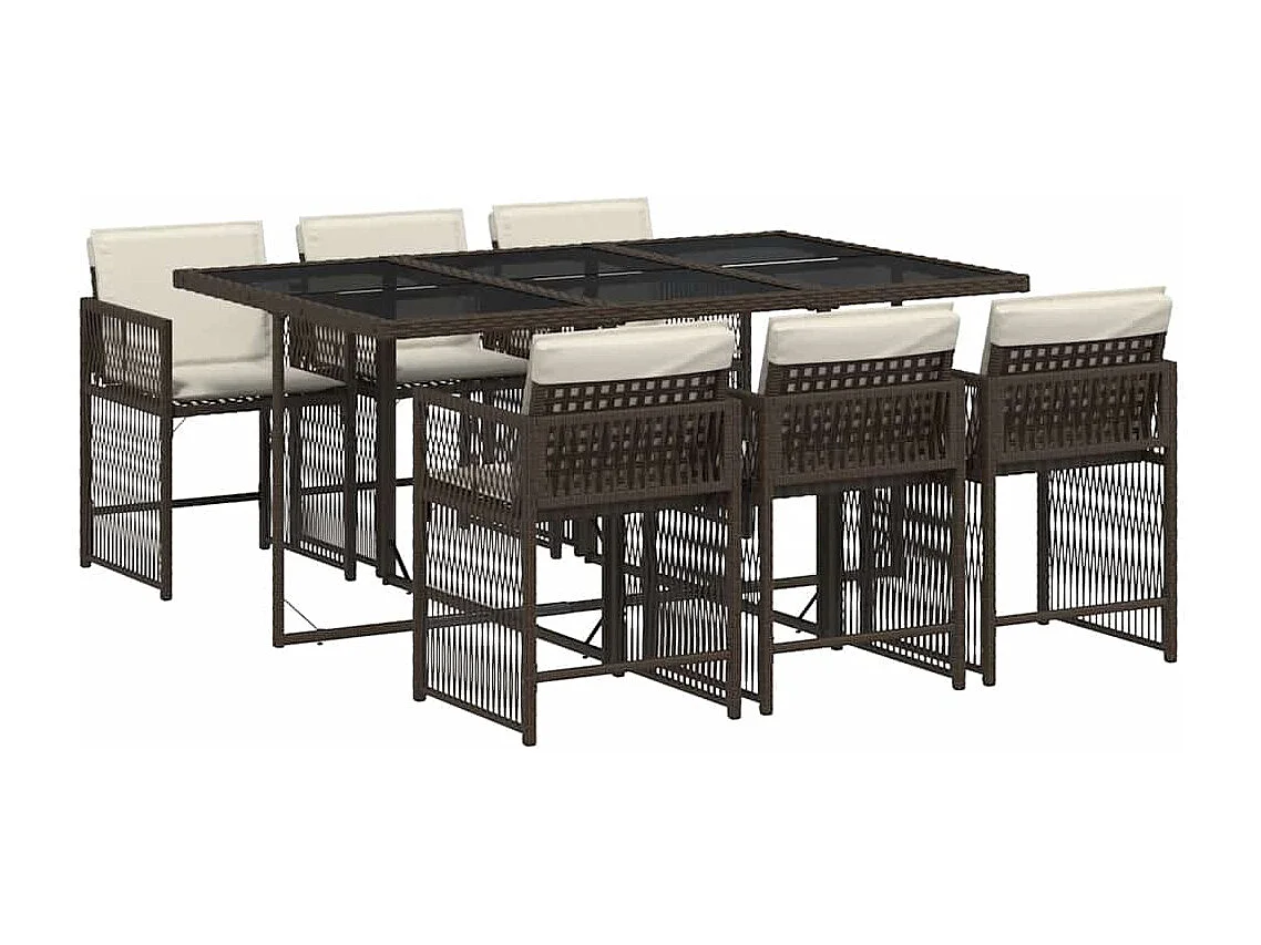 Ensemble à manger de jardin et coussins 7 pièces marron rotin