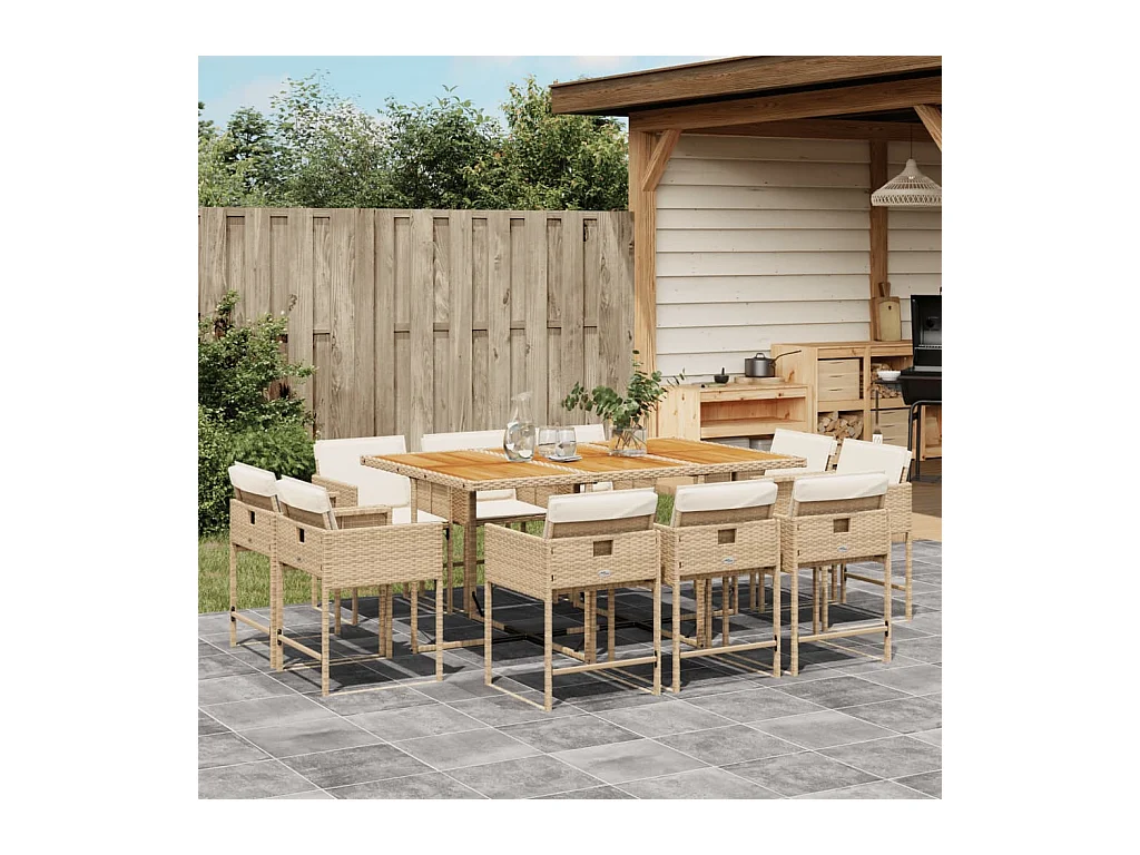 11-delige Tuinset met kussens poly rattan beige