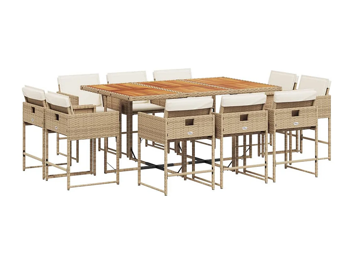 Set comedor de jardín 11 piezas con cojines ratán sintético beige