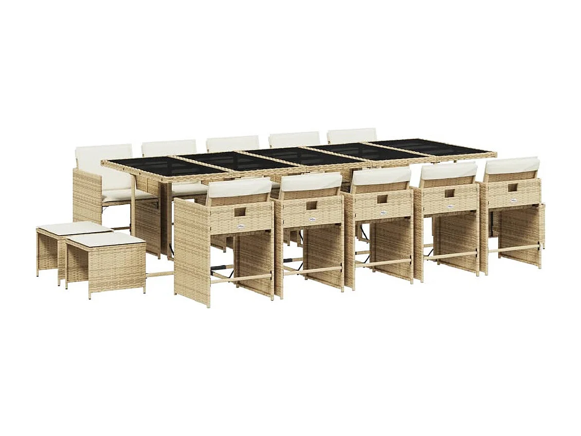 Ensemble à manger de jardin et coussins 15 pièces beige