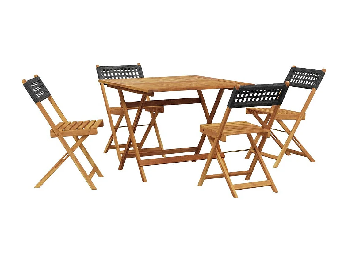 5 peças conjunto de jantar para jardim vime PE/madeira maciça preto